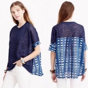 NEW!! J.Crew Short Sleeve Faded Adire Print Sweater Top Navy Size L